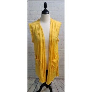 Pleats Collection Women's Sleeveless Cardigan Yellow size Sm Pockets Lightweight
